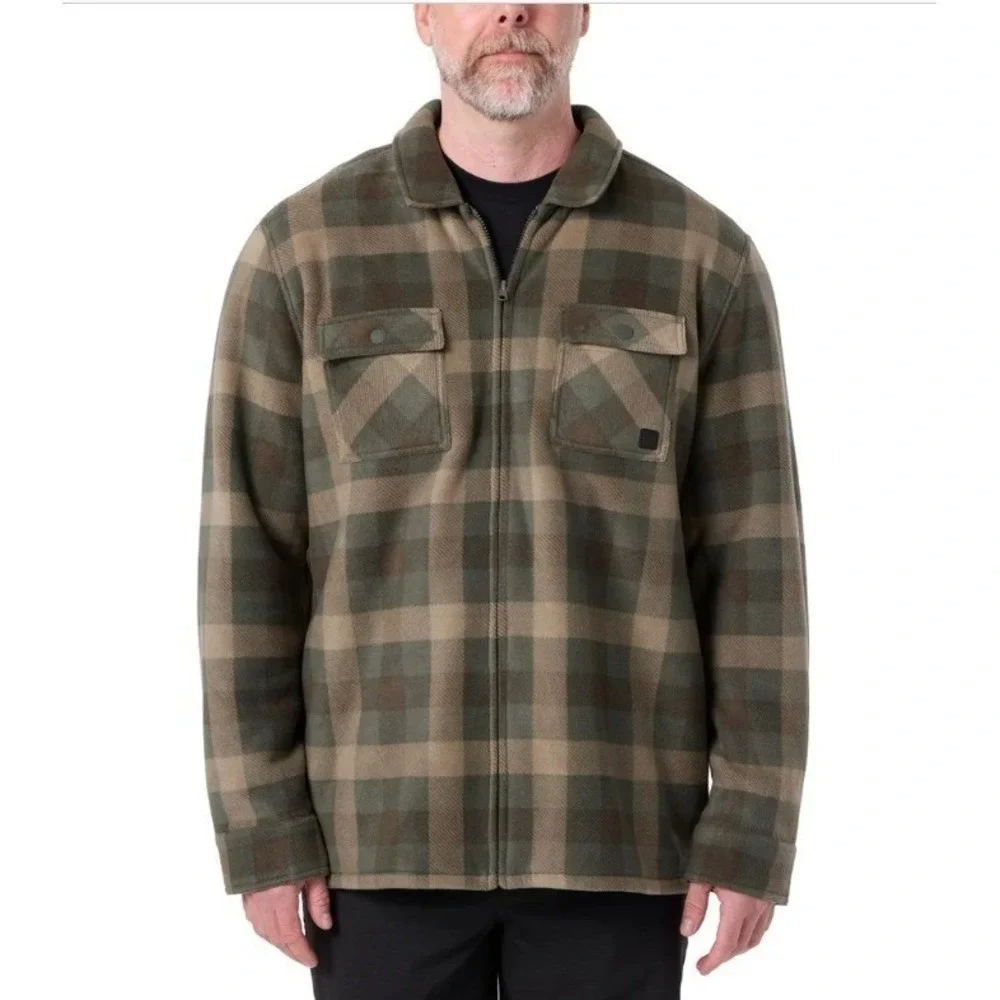 Voyager Plaid Sherpa Lined Fleece Shirt Jacket Men 3XL Green Zipper Front
